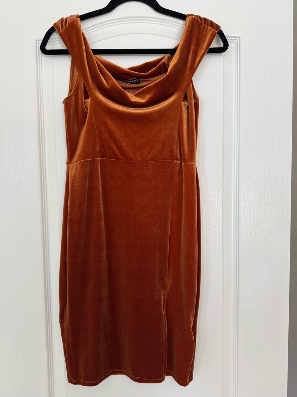 Fashion Nova Copper Velvet Cowl Midi Dress